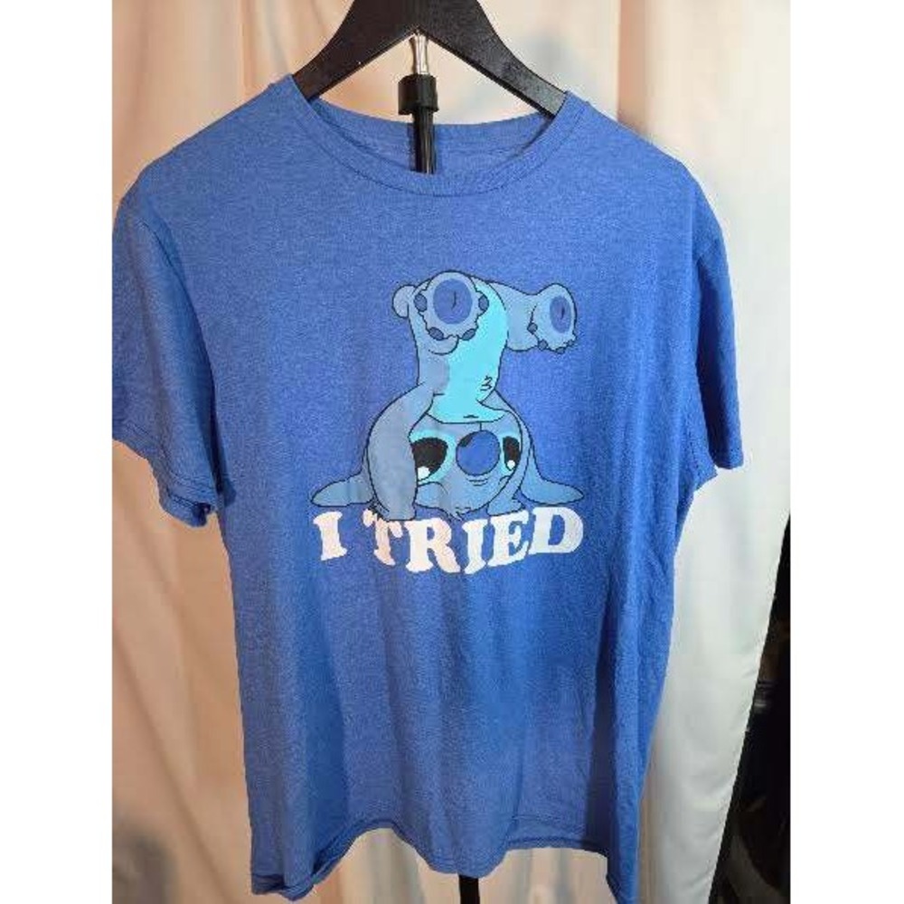 Disney Stitch I Tried Blue Heather Graphic T-Shirt Mens Large Lilo and Stitch